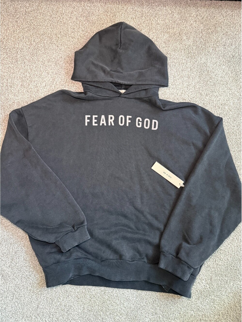 Fear Of God French Terry Overlapped Grey Logo Hoodie Sz XXL